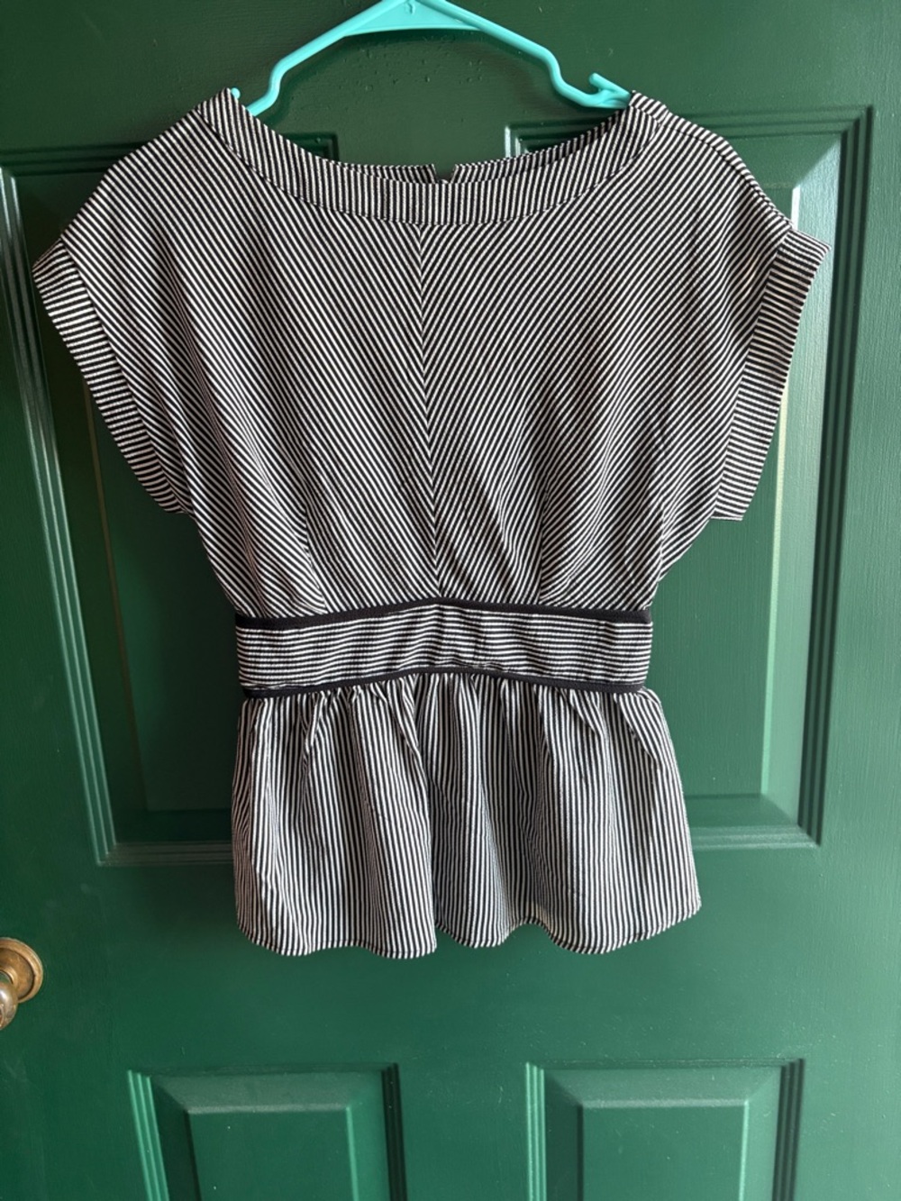 Monteau Black and White Striped Peplum Blouse
